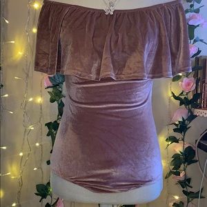Off shoulder velvet bodysuit